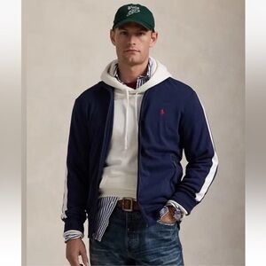 Polo Ralph Lauren Interlock Track Sweatshirt Jacket Mens L Navy White Full Zip
